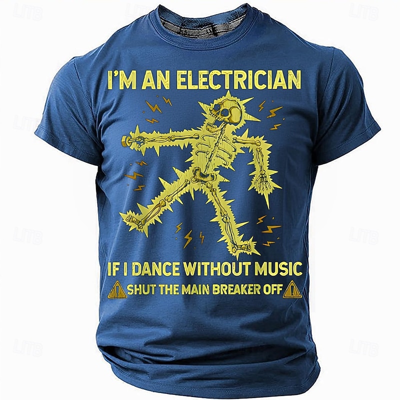 Mens Short Sleeve Electrician Graphic T-Shirt - Funny 'If I Dance Without Music Shut The Main Breaker Off' Work Humor Tee2