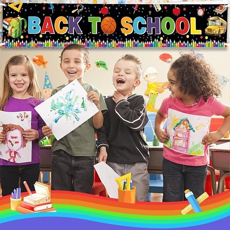 Back to School Fence Banner for Students Welcome Party Decoration Hanging Banners for Party Supply3