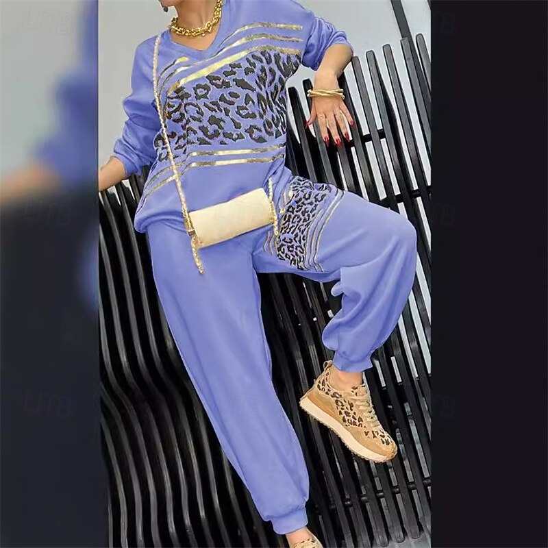 Women's Tracksuit Sweatsuit Activewear Set Pocket Leopard Clothing Suit Fall Pink Blue Gym Workout Sports Thermal Warm Windproof Soft Long Sleeve Sport Activewear Micro-elastic Regular Fit2