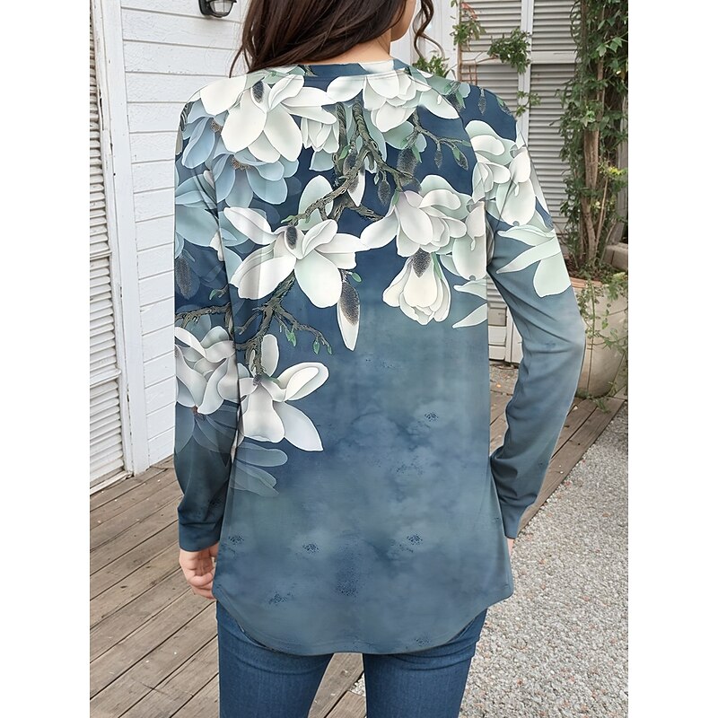 Women's T Shirt Floral Graphic Plants Vintage Fashion Casual Long Sleeve Crew Neck Long Tops Daily Weekend Print Red Blue Purple Green Spring, Fall, Winter, Summer2
