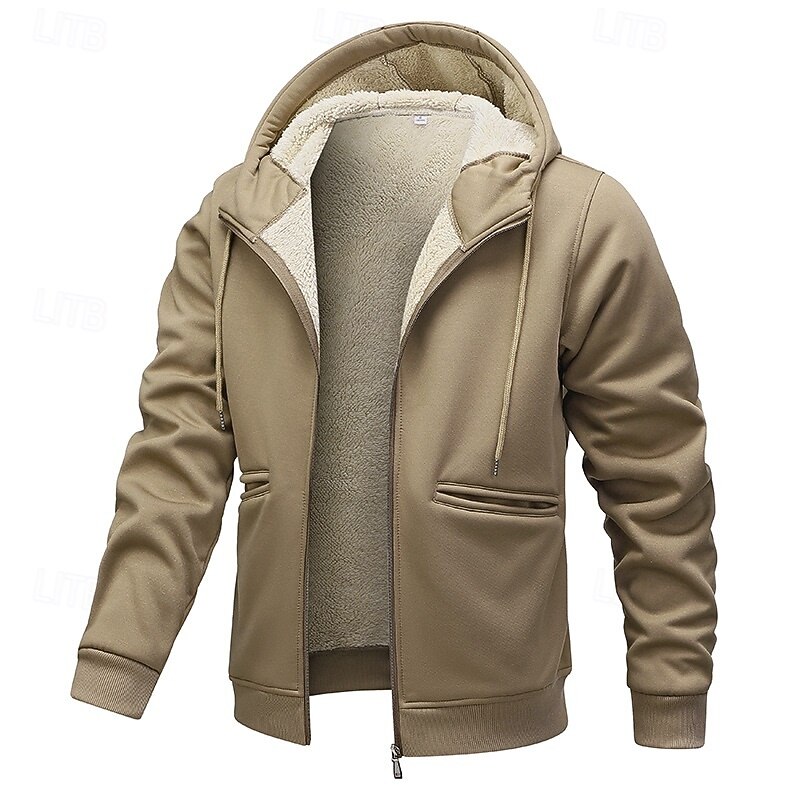 Men's Hoodie Full Zip Hoodie Fleece Hoodie Fleece lined Hoodie Yellow Army Green Khaki Gray Hooded Plain Zip Up Pocket Work Sports & Outdoor Casual Polyester Streetwear Sportswear Casual Fall & Winter - Main Image