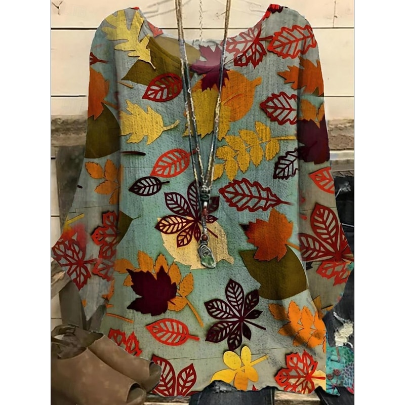 Women's Shirt Floral Geometric Vintage Daily 3/4 Length Sleeve Crew Neck Regular Tops Daily Holiday Print Navy Blue Blue Purple Green Summer2