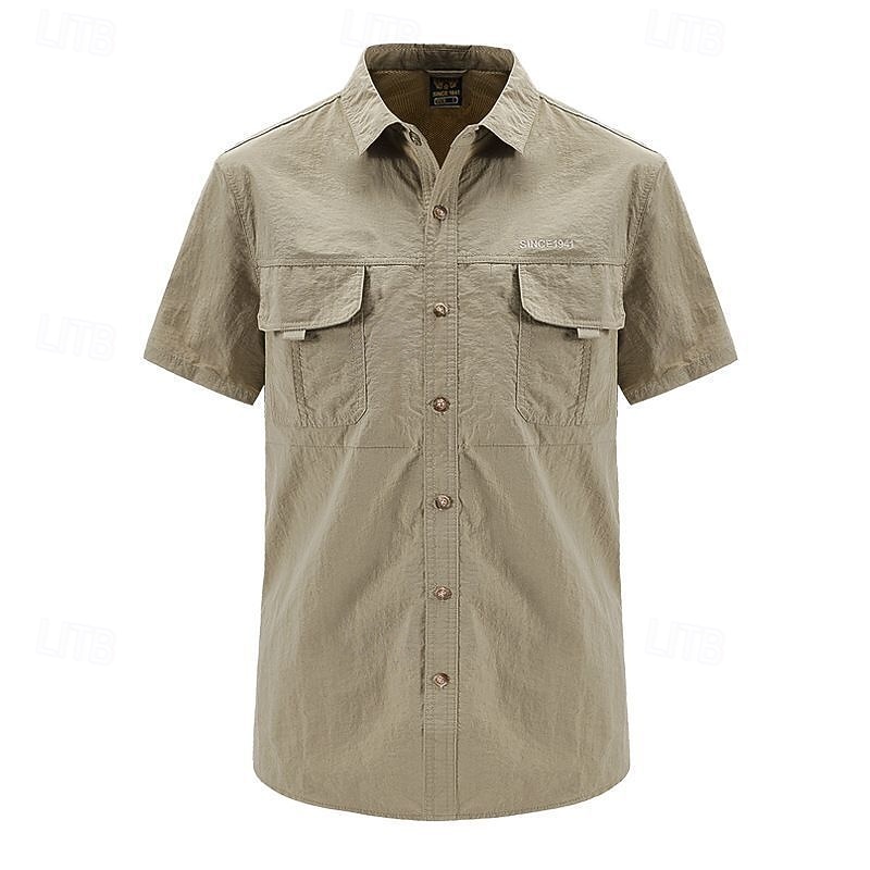 Men's Hiking Shirt Hiking top cargo shirt Short Sleeve Turndown Top Outdoor Waterproof Quick Dry Elastic Breathable Nylon Army Green Khaki Grey Tennis Golf Running