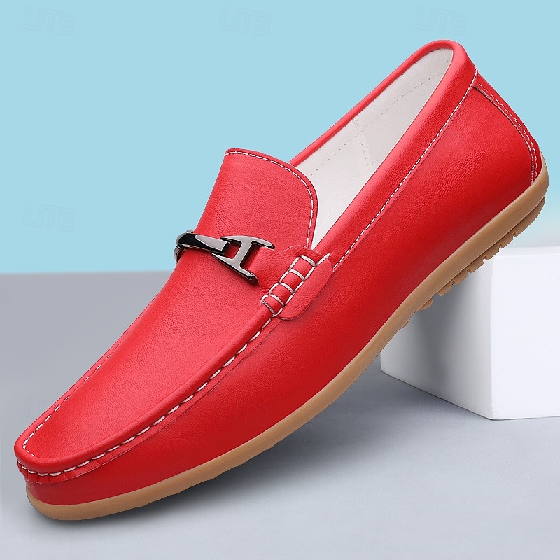 Men's Red Faux Leather  Loafers Stylish Slip-On Design with Comfortable Cushioned Insole Ideal for Business Casual Weekends and Travel