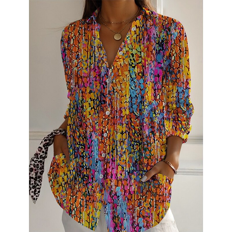 Women's Shirt Floral Active Daily Stylish Long Sleeve Shirt Collar Regular Tops Daily Holiday Buttons Print Red Blue Fuchsia Green Spring Fall4