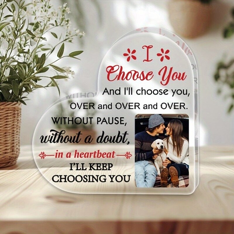 Personalized Acrylic Heart Plaque Custom Photo Gift, Romantic Quote Engraved, Ideal for Couples, Families & Friends, Anniversary, Birthday, Engagement Keepsake, No Power Needed4