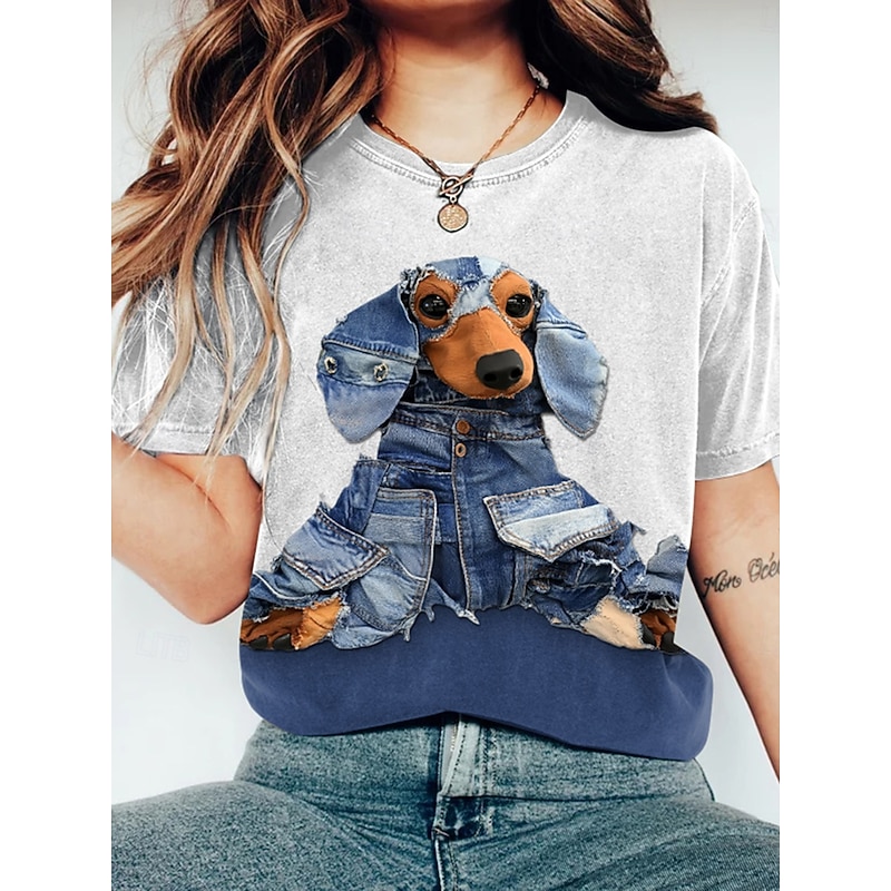 Women's T Shirt Graphic Animal Vintage Stylish Classic Short Sleeve Crew Neck Round Neck Regular Tops Daily Print White Blue Summer Spring2