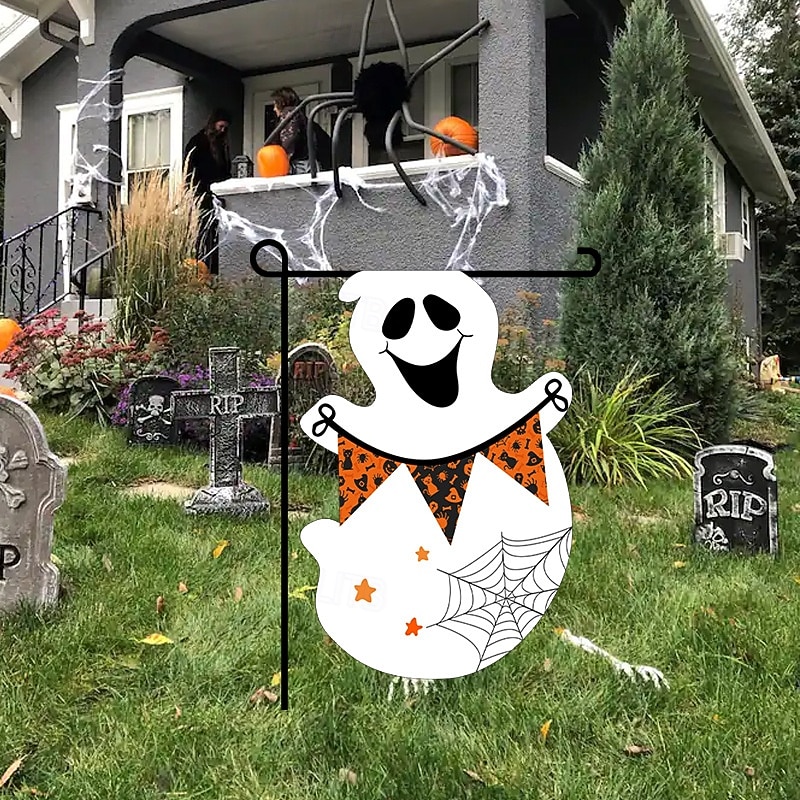 Halloween Garden Flag - Double-Sided Seasonal Yard Banner for Fall Decorations - Durable and Weather-Resistant Polyester Flag for Outdoor Lawn, Porch, or Garden Decor