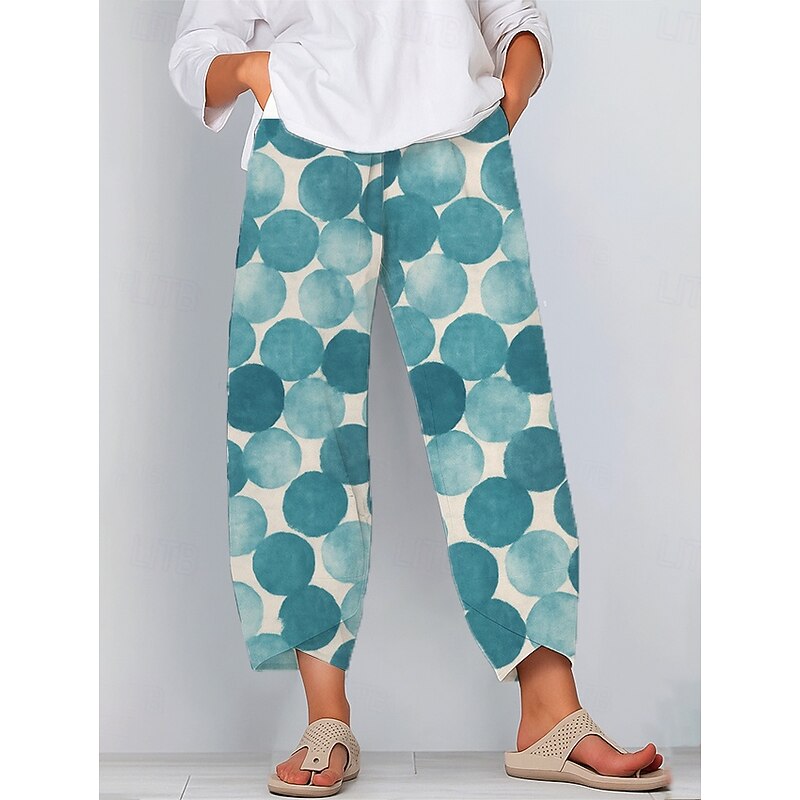 Women's Slacks Pants Trousers Vacation Vintage Ethnic Style Ankle-Length High Waist Graphic Geometic Elastic Waistband Comfy Breathability Soft Inelastic Outdoor Street Daily Blue Purple Green Summer2