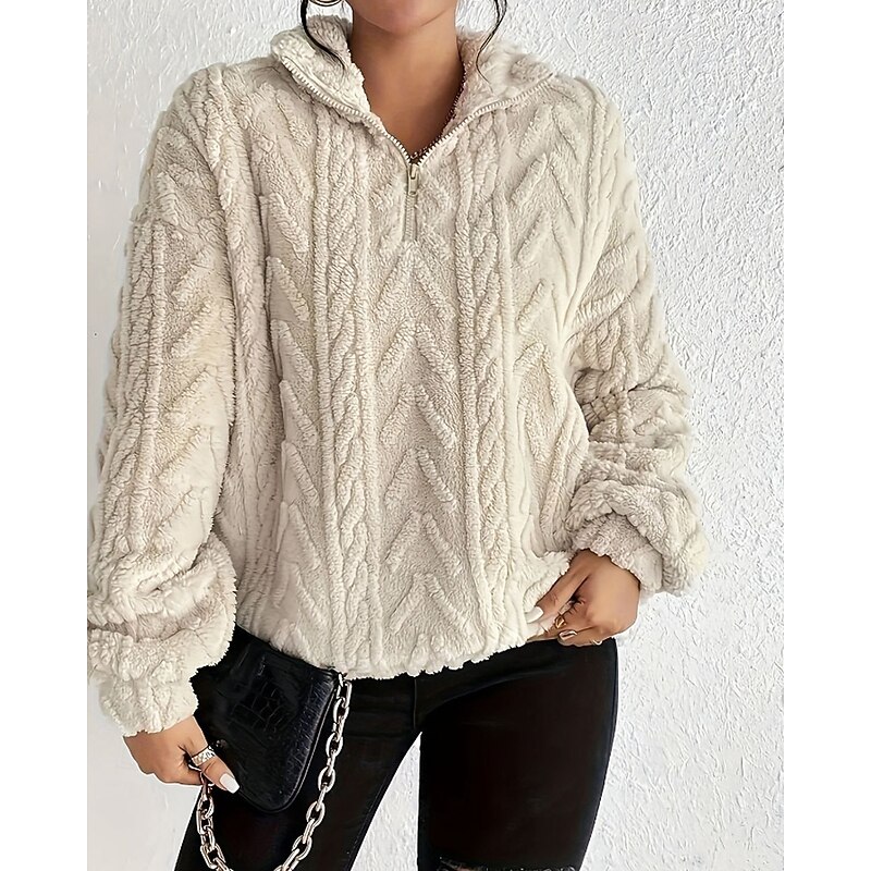 Women's Sweater Pullover Fashion Solid Color Chunky Hooded Knitted Long Sleeve Regular Tops Knit Outdoor Daily Holiday Apricot Fall Winter