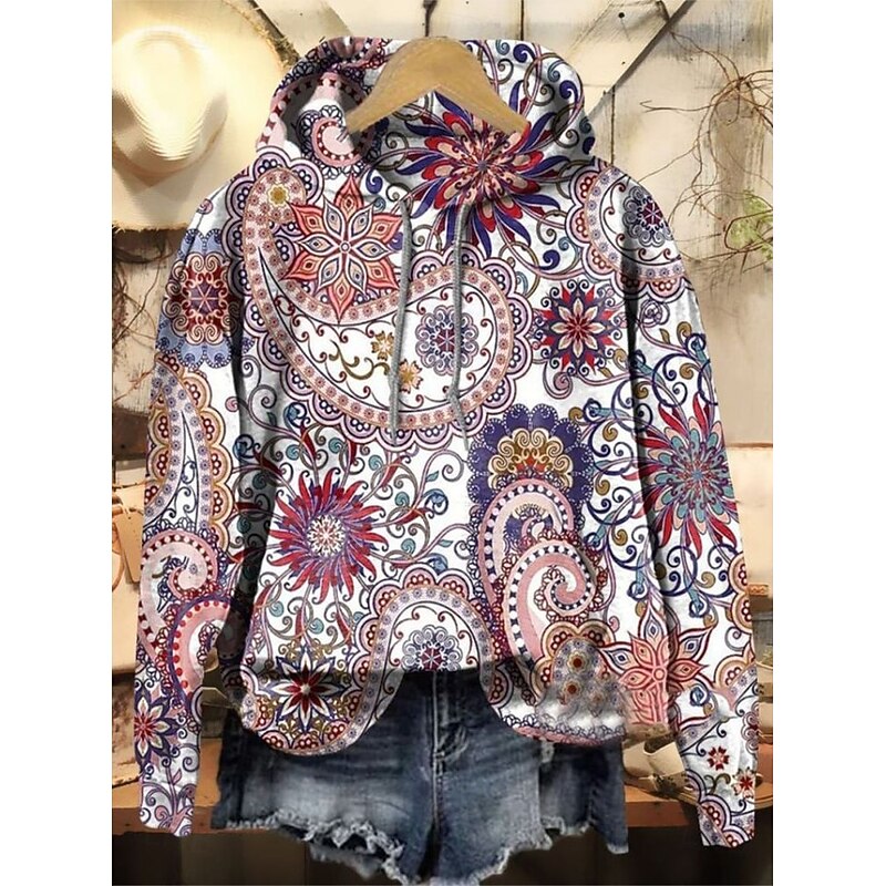 Women's Pullover Hoodie Sweatshirt Graphic Warm Vintage Fashion Long Sleeve Hooded Regular Tops Street Dailywear Holiday Print Red Blue Purple Brown Green Fall Winter4