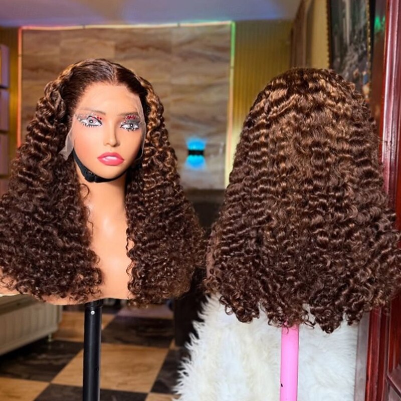 Remy Human Hair 5x5 Closure 13x4 Lace Front Wig Free Part Vietnamese Hair Curly Brown Wig 130% 150% Density with Baby Hair 100% Virgin Glueless Pre-Plucked For Women Long Human Hair Lace Wig