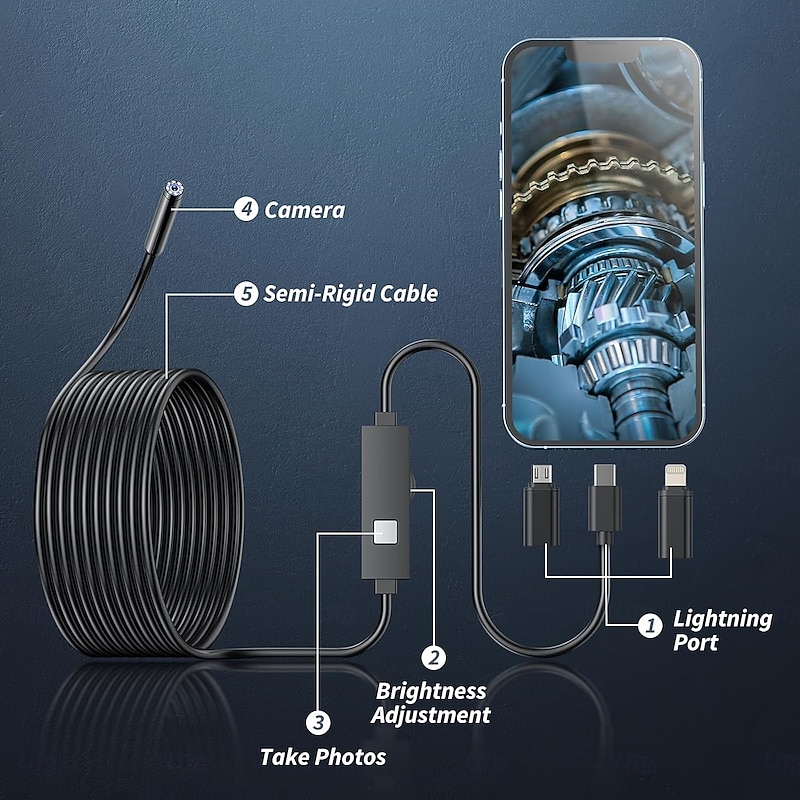 Endoscope Camera with Light,1080P HD Borescope Tools with Adjustable LED Lights, Endoscope with Semi-Rigid Snake Camera, Inspection Borescope for iOS and Android, 16.4ft Single Lens3