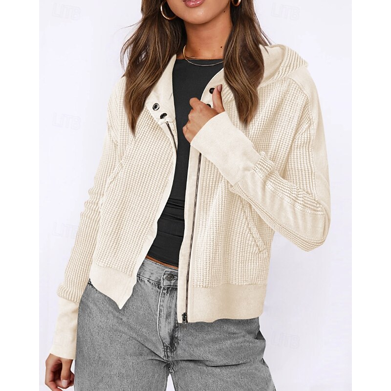 Women's Hoodie Outdoor Jacket Sports Top Zipper Pocket Long Sleeve Top Athleisure Fall Solid Colored Thermal Warm Windproof Wick Moisture Tennis Golf Running Sportswear Activewear Amethyst Black Army