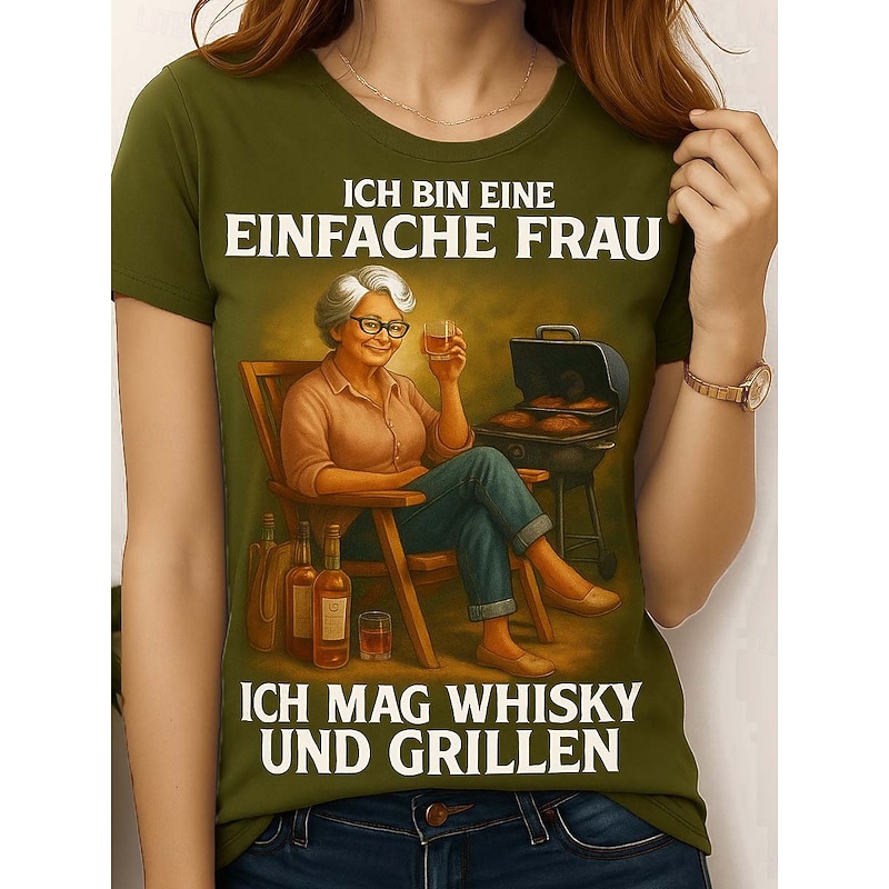 Women's T Shirt Graphic Letter Vintage Stylish Classic Short Sleeve Crew Neck Round Neck Regular Tops Daily Weekend Print Black Red Blue Green Summer Spring