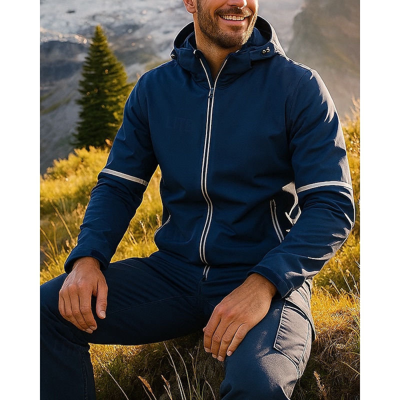 Men's Hiking Jacket Sport Jacket Rain Coat Outdoor Fleece Lining Waterproof Quick Dry Lightweight Hiking Outfits Hiking Clothes Winter Autumn / Fall Jacket Tennis Golf Running Solid Color Black