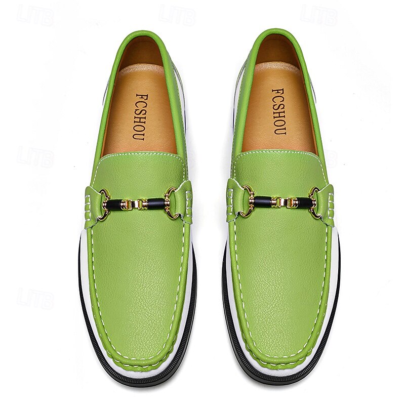Men's Green and White Faux Leather Moccasin Loafers Fashion Slip-On Driving Shoes for Casual Wear and Spring Outfits4