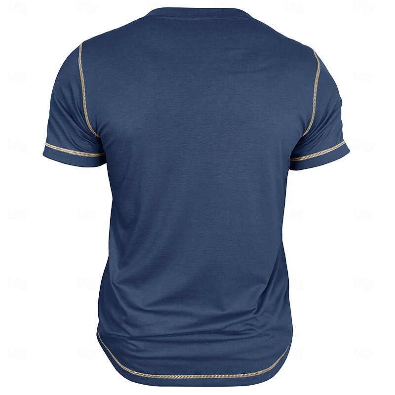 Men's Cotton Blend Henley T Shirt  Henley Tee Short Sleeve Solid Color Vintage Casual Contrast Stitching Henley Outdoor Causal Casual Spring Fall Spring & Fall Apricot Black Gray Henley T-Shirt2