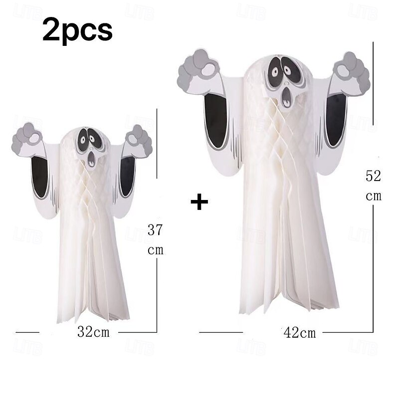 2PCS Halloween Hanging Ghost Decorations, White Ghost Pendants for Indoor Outdoor Use, Spooky Halloween Atmosphere Decor for Haunted House or Party4