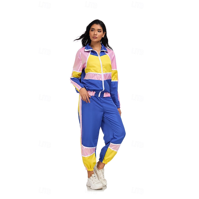 Retro Vintage 1980s Hip Hop Pants Outfits Jacket Disco Color Block Fancy Dress Men's Women's Carnival Costume Masquerade Casual Daily Pride Parade Pride Month Adults' Coat Pants2