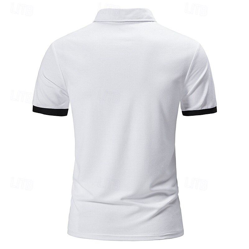 Men's Cotton Polo Shirt Golf Shirt Casual Sports Lapel Ribbed Polo Collar Short Sleeve Fashion Basic Plain Classic Summer Spring Slim Fit Black White Yellow Red Cotton Polo Shirt3