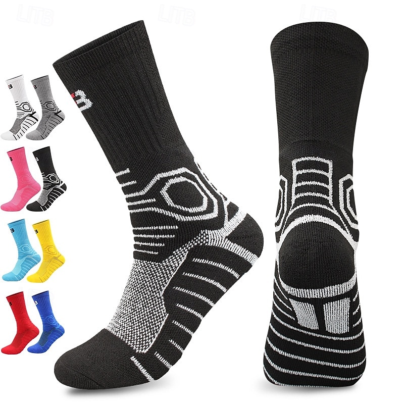 1 Pair Men's Hiking Socks Sports Socks Breathable Anti Blister Sweat-Wicking cushioned Outdoor quarter crew Patchwork Cotton Black White Yellow for Running