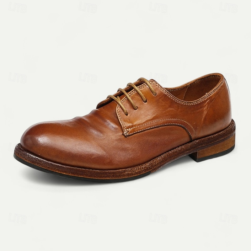 Men's Tan Leather Oxford Shoes with Goodyear Welt Construction - Classic Business Footwear for Office and Formal Occasions4