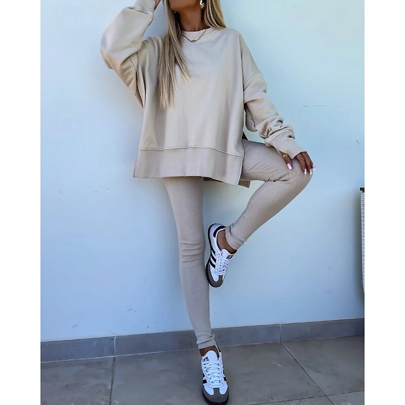 Women's Tracksuit Leggings Pullover Sweatshirt Lace Zipper Pocket Solid Colored Clothing Suit Fall Magenta Black Gym Athleisure Running Thermal Warm Windproof Long Sleeve Sport Activewear Stretchy