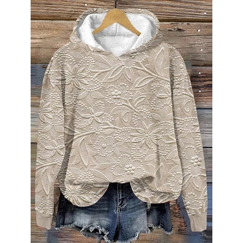 Women's Hoodie Pullover Sweatshirt Oversized Long Sleeve Casual Graphic Floral Vintage Retro Hooded Regular Tops Street Dailywear Print Pink Blue Beige Spring Fall Winter
