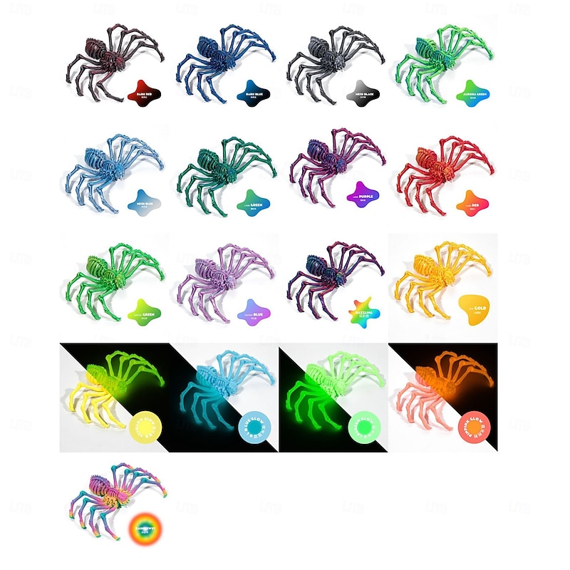 Halloween 3D Printed Poseable Spider Toy, Large Jointed Movable Spider Model, Retractable Articulated Animal Figure for Halloween Decor or Party Prank Prop