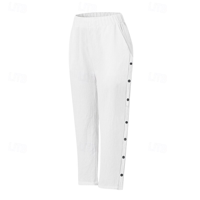 Women's Cotton Linen Pants Cropped Pants Fashion Casual Ankle-Length Mid Waist Plain Elastic Waist Breathable Comfortable Street Daily Wear Going out Black White Navy Blue Sky Blue Summer Regular Fit2