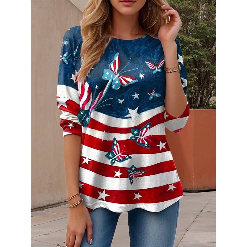 Women's Patriotic T Shirt Graphic American Flag Vintage Stylish Casual  Regular Tops Daily Weekend Print Red Blue Dusty Blue Summer4