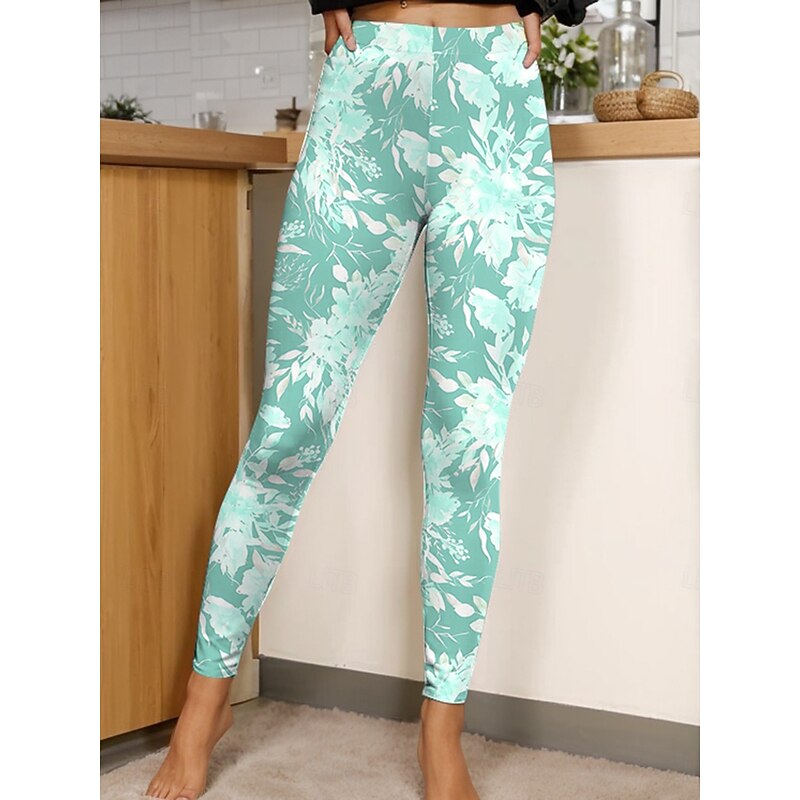 Women's Leggings Vintage Fashion Casual Ankle-Length High Waist Floral Graphic Printing Soft Breathable Stretchy Vacation Casual Daily Violet Robin's Egg Blue Green Khaki Spring Slim Fit4
