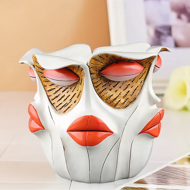 Brutalist Abstract Beauty Face Flower Pot, Multi-Faced Girl Resin Planter, Artistic Desktop and Garden Sculpture for Home Patio Decor3