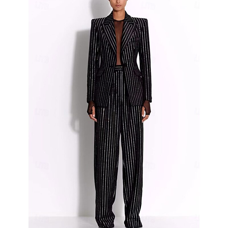 Women's 2 Pieces Suits Formal Wedding Guest Formal Evening Elegant Long Sleeve Floor Length Peak Lapel Single Breasted