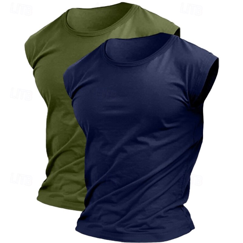 Men's T Shirt Moisture Wicking Shirts Sleeveless Short Sleeve Crew Neck Summer Plain Sports Fashion Lightweight 2 Piece Vacation Casual Holiday Blue+Light Blue Green & White White+Blue Top Tee for Men2