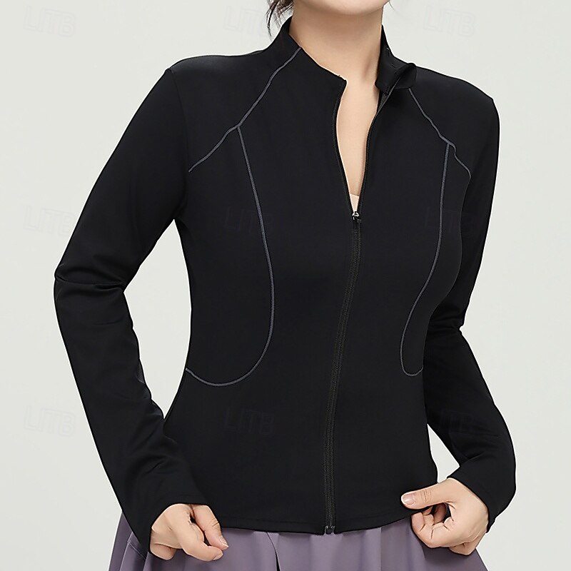 Women's Workout Jacket Lightweight Zipper Long Sleeve Sports Solid Color Top For Gym Athletic Pilates Activewear2