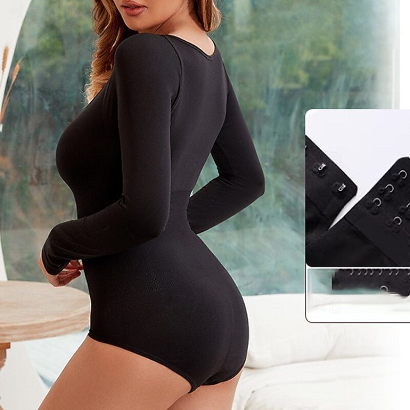 Women Breasted Body Shaper Long Sleeve Plain Elastic Shapewear For Pilates Dance3