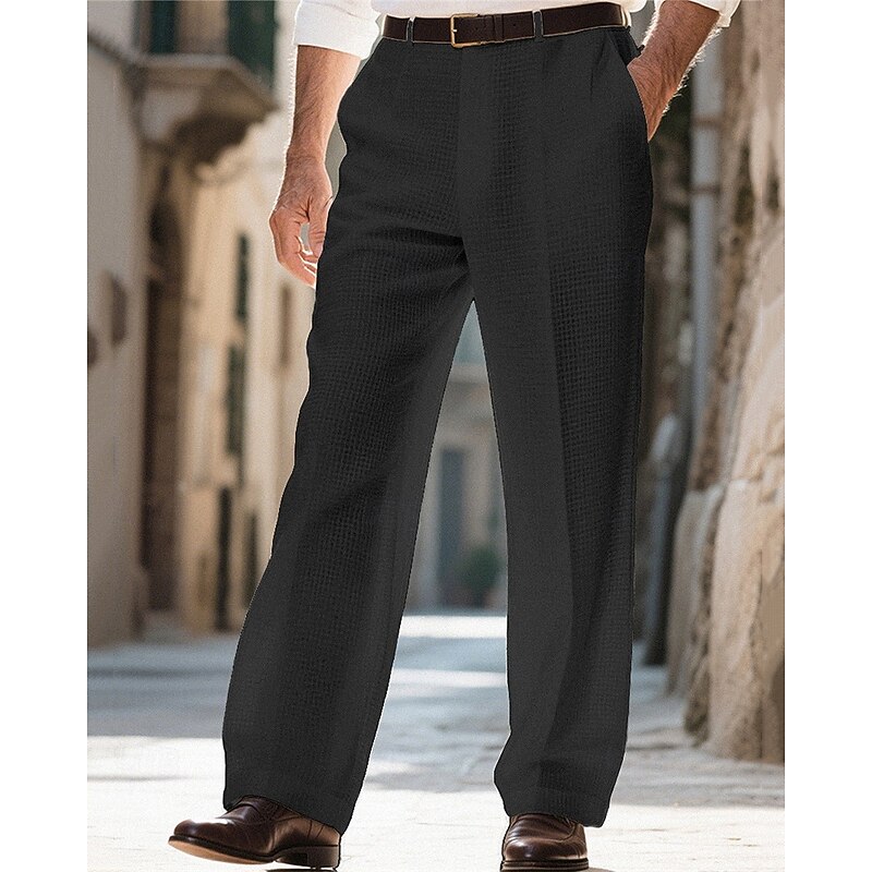 Men's Dress Pants Trousers Chinos Slacks Waffle Pants Pocket Buttons Jacquard Plain Comfort Formal Party Work Fashion Classic Style Black White Micro-elastic4