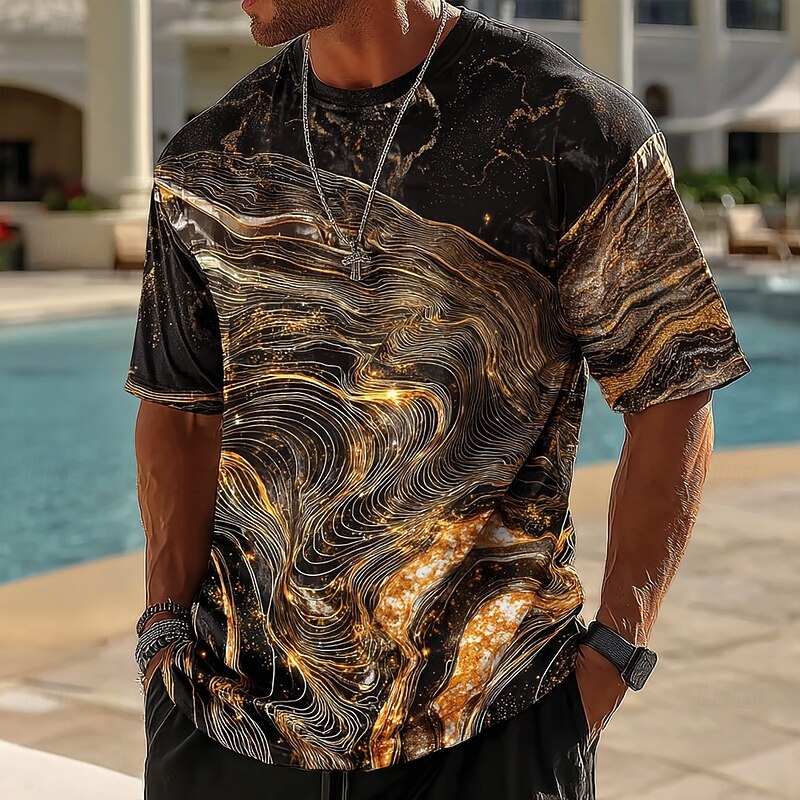 Men's Abstract Marble T Shirt Short Sleeve T shirt 3D Print Crew Neck Shirt Tropical Hawaiian Vacation Street Casual Black 1 Black 3 Black Summer Spring Clothing Apparel S M L XL XXL XXXL