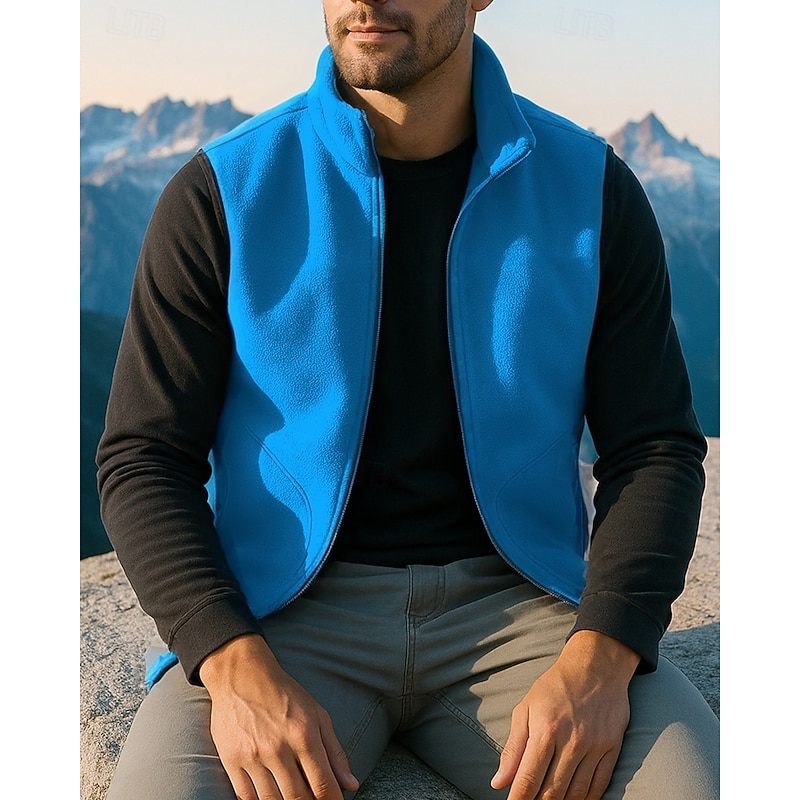 Men's Hiking Vest Sleeveless Vest Outdoor Thermal Warm Breathable Lightweight Winter Zipper Polyester Black Army Green Red Hunting Fishing Climbing4