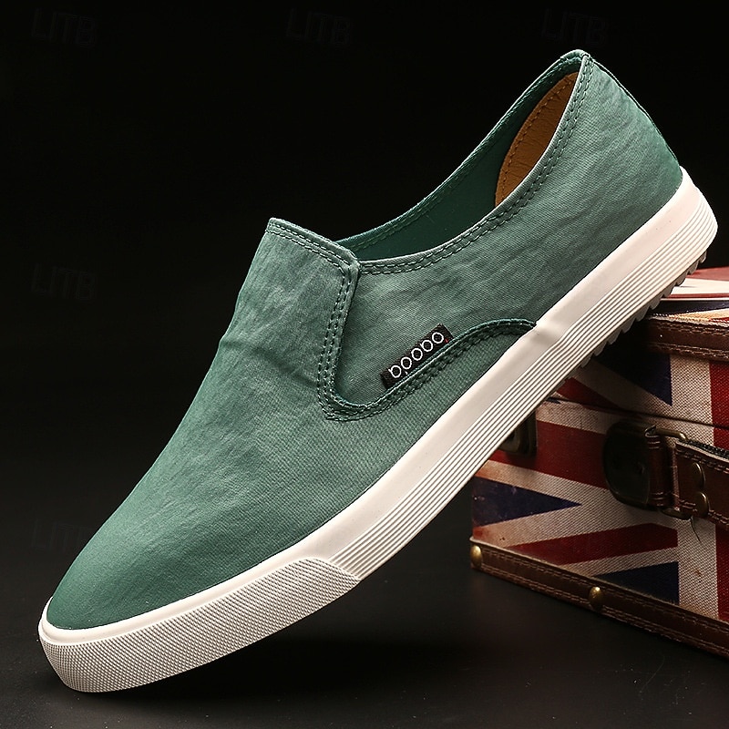 Men's Green Slip-On Canvas Sneakers Minimalist Low-Top Design for Casual Streetwear Weekend Style and Comfortable Daily Use - Main Image