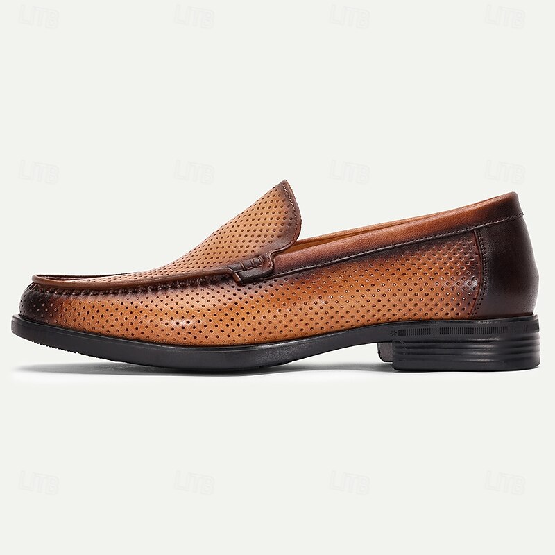 Brown Perforated Leather Loafers for Men with Soft Leather and Modern Slip-On Design - Ideal for Business Casual Relaxed Weekend Wear and Evening Outings3