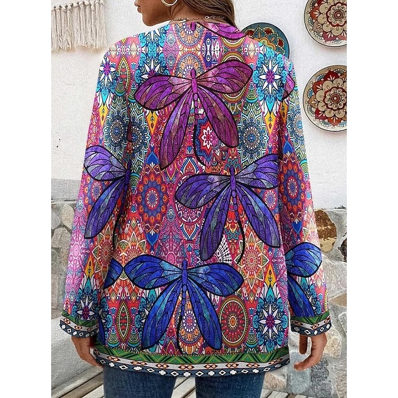 Women's Jacket Dailywear Print Floral Casual / Daily Elegant Regular Fit Outerwear Long Sleeve Spring Black S2