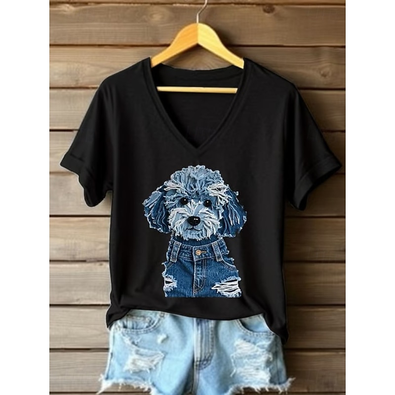 Women's T Shirt Graphic Animal Dog Vintage Stylish Classic Short Sleeve V Neck Regular Tops Daily Going out Weekend Print Black White Pink Blue Green Summer Spring