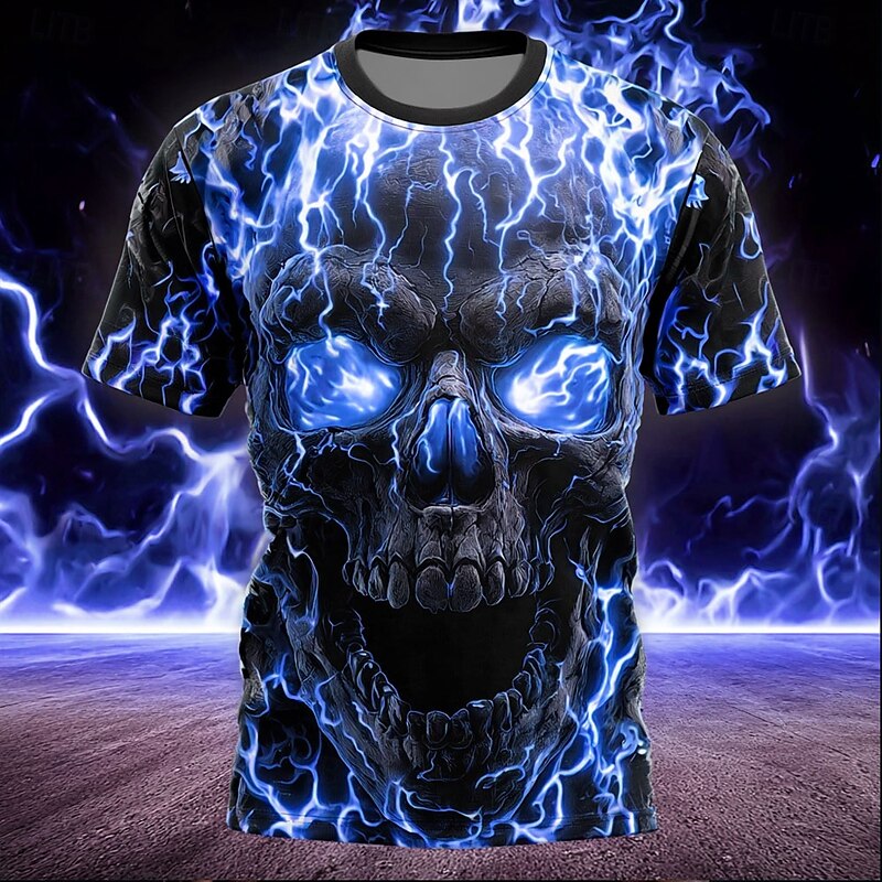 Halloween Men's Skull Flame T Shirt Short Sleeve T shirt 3D Print Crew Neck Shirt Gothic Street Casual Dark Party Lake Blue Blue Purple Summer Spring All Seasons Clothing Apparel S M L XL XXL XXXL3