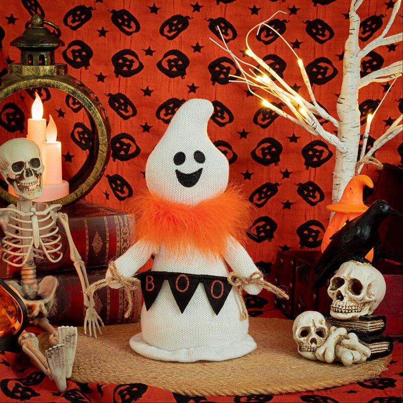 Halloween Ghost Plush Doll with Scarf, Spooky Little Ghoul Figurine for Halloween Night Decor, Table Display, Gift and Home Decoration2