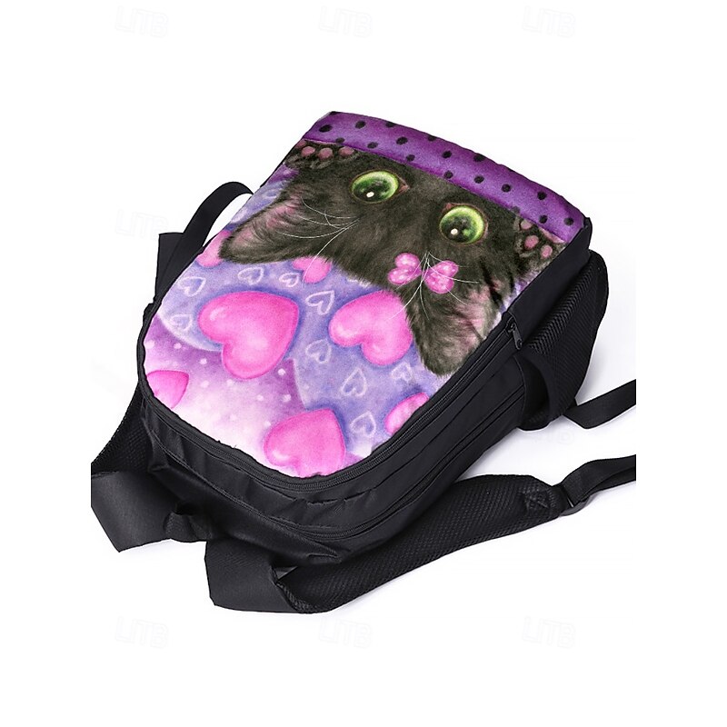 Girl's cute cat print backpack, Double layer design, Large capacity, Suitable for school, Travel and daily use Kayomi Harai4