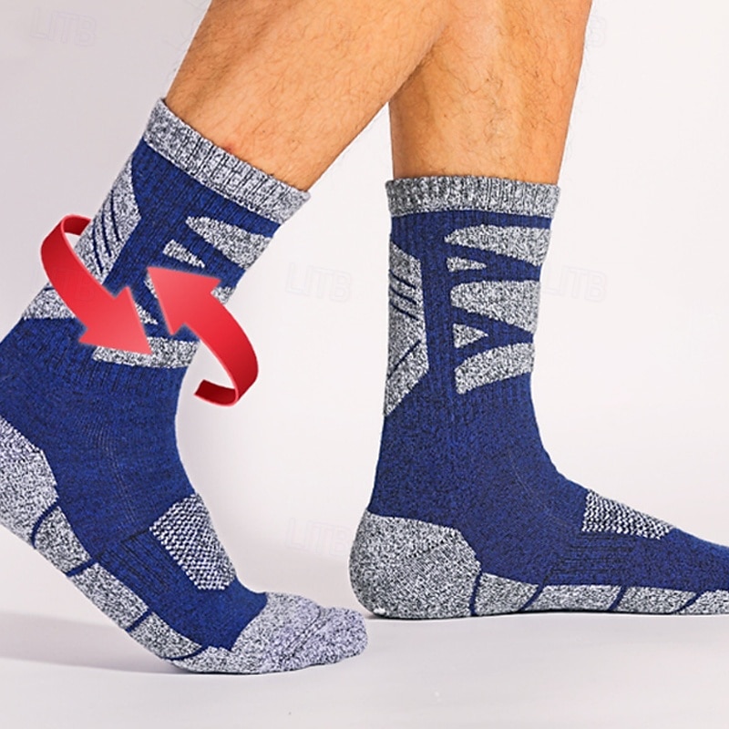 1 Pair Men's Hiking Socks Running Socks Sports Socks Breathable Anti Blister Sweat-Wicking cushioned Winter Outdoor quarter crew Patchwork Cotton Dark Grey Army Green Blue for Running3