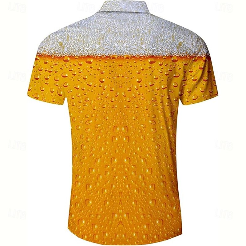 Men's Optical Illusion Oktoberfest Beer Shirt Summer Shirt Button Up Shirt Short Sleeve Fashion Casual Outdoor Holiday Summer Spring Turndown 3D Print Collared Shirts Front One Pocket Yellow Orange3